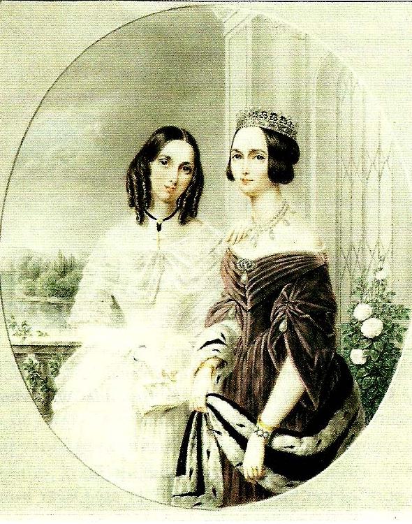 maria rohl drottning josefinf till vanster btillsammans med sin svagerska prinsessan eugenie oil painting image